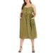 MAWCLOS Woman Spaghetti Strap Sling Swing Tunic Dress Cocktil Party Evening Plus Size Oversized Summer Midi Dress Pocket Sundress