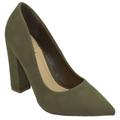 Not Just A Pump Women Thick Chunky Block High Heels Pointed Toe Dress / Casual Shoes OGDEN-S Khaki Green Olive 7