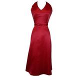 Satin Halter Dress Formal Tea Length Bridesmaid Homecoming Prom Junior & Plus Size (2X, Red), 2X, Red