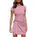 Women's Summer T Shirt Dress Casual Short Sleeve 2021 Crewneck Bodycon Ruched Tie Waist Mini Dresses