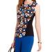 Anne Klein Women's Citta Print Ruched Shell Sleeveless Blouse, Blue,4