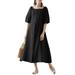 ZANZEA Women's Square Neck 3/4 Sleeve Dress Loose Solid Vintage Dress