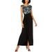 Connected Apparel Womens Ruched Embroidered Evening Dress Black 14