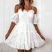 Women's Embroidered Hollow Lace Wrapped Strap One-Sleeve Pleated Lace Dress