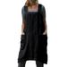 Niuer Women Dresses Casual Loose Square Neck Strap Tunic Sleeveless Summer Casual Overall Dress Cross Back Dress with Pockets Black L(US 10-12)