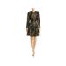 REBECCA TAYLOR Womens Black Zippered Animal Print Long Sleeve Jewel Neck Above The Knee Fit + Flare Party Dress Size 4