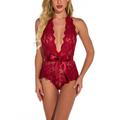 Women Backless Floral Lingerie Romper Bodycon V Neck Nightwear Mini Bodysuit Sexy Playsuit