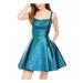BLONDIE Womens Blue Glitter Metallic Sleeveless Square Neck Short Fit + Flare Cocktail Dress Size 15