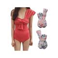 Topumt Women Sexy Floral Print Slim Sling Strap One-Piece Halter Pleated One-Shoulder Siamese Triangle Swimsuit