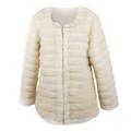 Winter Coat Fashion Solid Cardigan Thick Warm Long Sleeve O-neck Jacket Women Faux Fur Furry Coat Outerwear Overcoat Plus Size Beige XXXL