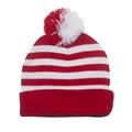 Top Headwear Striped Long Beanie w/ Pom - Red/White