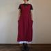 Vintage Women Cotton Linen Dress Square Neck Solid Loose Long Overalls Dress High Waist Pleated Maxi Sundress Beige/Burgundy/Black