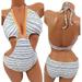 Victoria's Secret One-Piece Swimwear Padded Halter Aztec Monokini Blue White