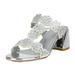 DREAM PAIRS Women's Fashion Chunky Block Heel Sandals Open Toe Slip On Casual Heel Slipper Shoes DUCHESS_02 SILVER Size 5