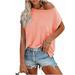 Sexy Dance Plus Size Women's Short Sleeve T Shirt Boat Neck Off Shoulder Blouse Tops Plain Color Front Pocket Tunic Tee Pink M=US 6-8