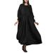 ZANZEA Women Round Neck Long Sleeve Pintuck Dress Vintage Loose Long Dress