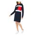 TOMMY HILFIGER Womens Navy Logo Graphic Long Sleeve Crew Neck Above The Knee Shift Dress Size M