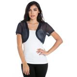 Fashion Secrets Women Short Sleeves Sheer Chiffon Bolero Shrug Short Cardigan (Navy Blue, Medium)