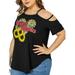 Colisha Women Summer Off Shoulder Blouse Tops Casual Loose Short Sleeve Pullover Tee Lady Plus Size Floral Letter Print T-Shirt