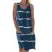 Salezone Women's Summer Fashion Plus Size Sleeveless Round Neck Loose T-Shirt Short Striped Dress