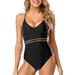 Women's One-piece Slim Swimsuit, Low V-neck Backless Triangle Swimwear with Waist Decorations for Beach Swimming