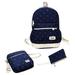 3Pcs School Backpacks for Girls, Dark Blue Canvas Large Capity Scatchel Rucksack Backpacks for Student Primary School, Sports and Outdoors Backpacks for Camping/Hiking/Climbing Gift for Juniors