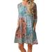 Women 3/4 Sleeve Floral Print T Shirt Dress With Pocket