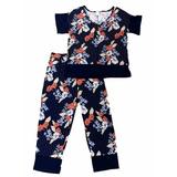 Liz Claiborne Womens 2PC Navy & Floral Short Sleeve Lightweight Pajama Set