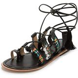 Schutz Women's Patricia Gladiator Sandal, Black Mix Tie Up Flat Sandals (9)