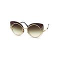 Womens Exposed Lens Wire Rope Cat Eye Rhinestone Jewel Sunglasses Gold Brown