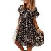 Women Dresses Casual Beach Sundress Floral Print Short Sleeve Swing Ruffled Pleated Skater A Line Mini Dress