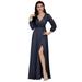 Ever-Pretty Women's V-Neck Front Wrap High Thigh Slit Long Cocktail Dress 00739 Navy Blue US16