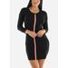 Womens Juniors Long Sleeve Dress - Bodycon Black Dress - Sweater Mini Dress 41308P