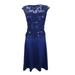 ADRIANNA PAPELL Womens Navy Embroidered Sequined Cap Sleeve Jewel Neck Midi A-Line Party Dress Size: 6