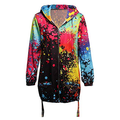 Women Colorful Long Sleeve Hooded Trench Parka Jackets Windbreaker Loose Outwear Coat