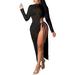 Women's Sheer Mesh Dress Sexy See Through Long Sleeve Tie Knot Cut Out Long Maxi Dress