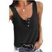New Women's Summer Solid Color Sleeveless Tank Shirt Casual Harajuku Buttons U Neck Off Shoulder Vest