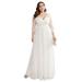 Ever-Pretty Women's Fashion V-neck Floral Plus Size Lace Evening Dresses 08062 White US18