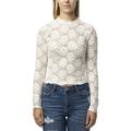 Almost Famous Womens Juniors Stretch Brushed Lace Crop Top with Curly Purl Hems Ivory