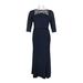 Adrianna Papell Boat Neck 3/4 Sleeve Embellished Popover Zipper Back Stretch Crepe Dress (Plus Size)-MIDNIGHT
