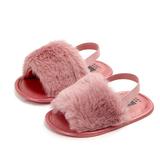 JEFFENLY Baby Girl Fluffy Fur Soft Sole Crib Sandals Shoes,Infant Princess Non-slip Crib Shoes 11/12/13 for baby 0-6M/6-12M/12-18M