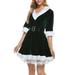 Sunisery Women Sexy Nightwear Christmas Dress Long Sleeve V-Neck Plush Decoration Layered Mash Hem Lingerie