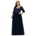 Ever-Pretty Plus Size A-line Sequin Tulle Mother of the Bride Dresses with Sleeves 08782 Navy Blue US20