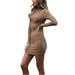 Xingqing Women Bodycon Mini Dress Long Sleeve Mock Neck Cable Knit Sweater Dress