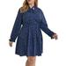 Scvgkk Women's Plus Size Polka Dot Print V Neck Long Sleeve Midi Dress