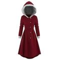 Womens Vintage Cloak Plus Size Snap Button Trim Long Skirted Hooded Coat Tops