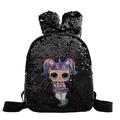 Chinatera Women Backpack Fashion Sequins Rabbit Ear Cartoon Travel Schoolbags (Black)