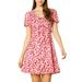 Women's Floral Bow Tie V Neck Short Sleeve Ruffle Dress