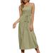 UKAP Women Summer Tunic Dress Casual Tie Waist Cotton Linen A Line Sundress Vintage Kaftan Dress Side Split with Pockets