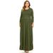 Womens Plus Size Maxi Dress with Ruffle Hem Long Sleeve Loose plus size dress-USA